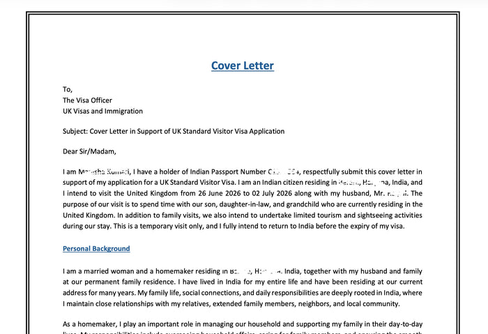 Visa Cover Letter Preparation